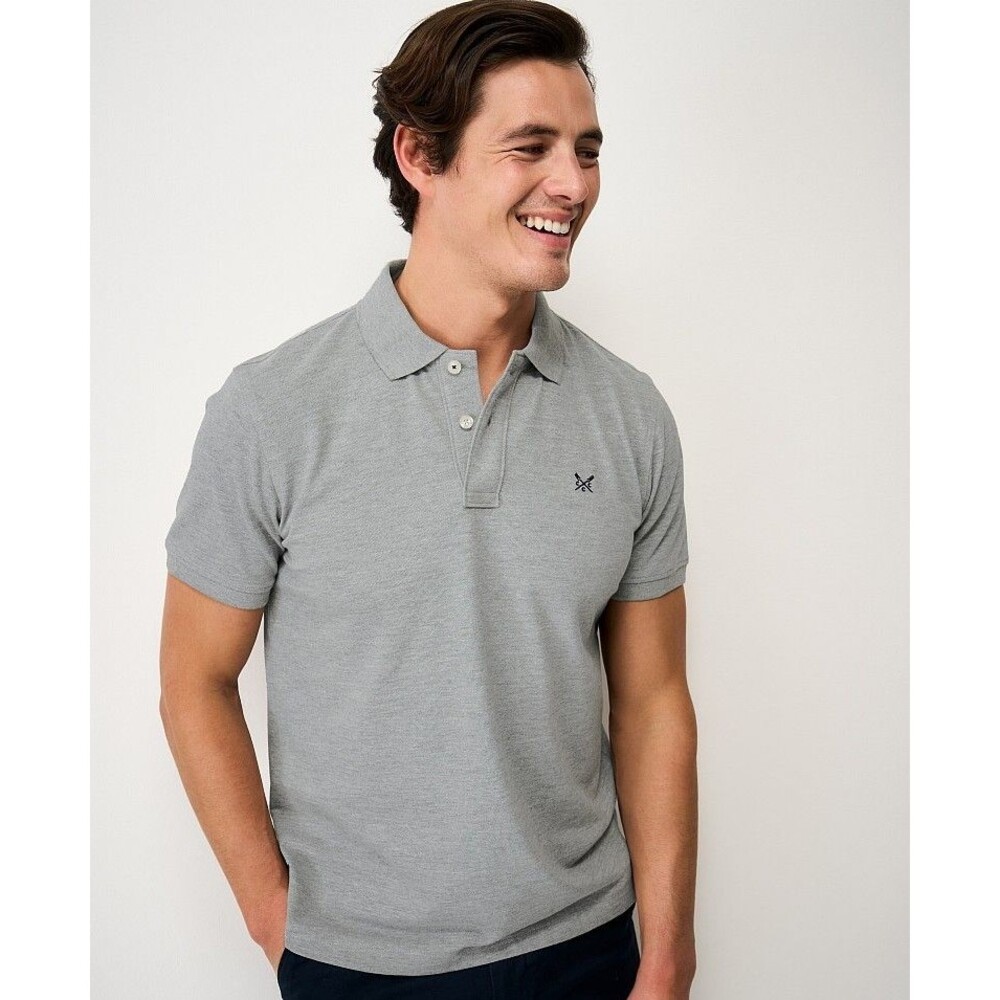 Crew Clothing Company Classic Pique Polo Shirt Mens XXL Grey Marl Oars Logo UK